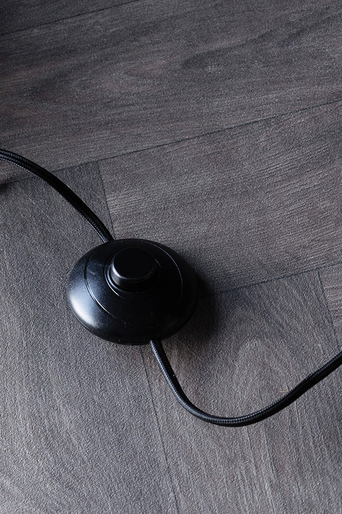 Black Arch Floor Lamp with Neutral Pleated Fabric Lampshade