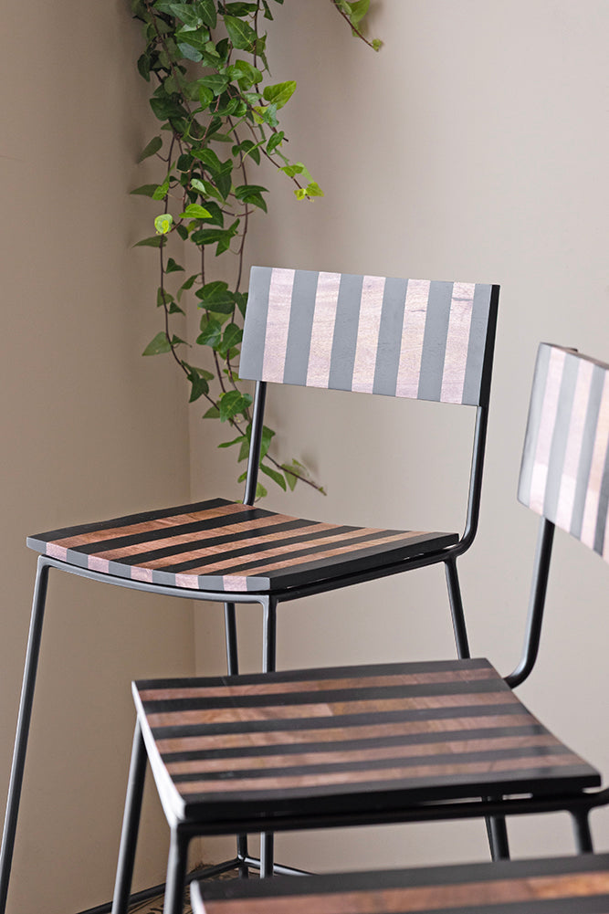 Black Stripe Wooden Bar Stool