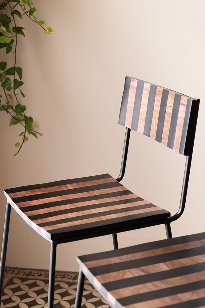 Black Stripe Wooden Bar Stool