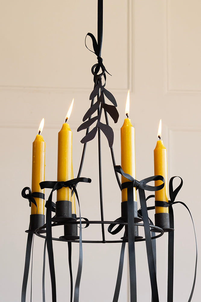 Chic Metal Candlestick Chandelier With Leaf Detail