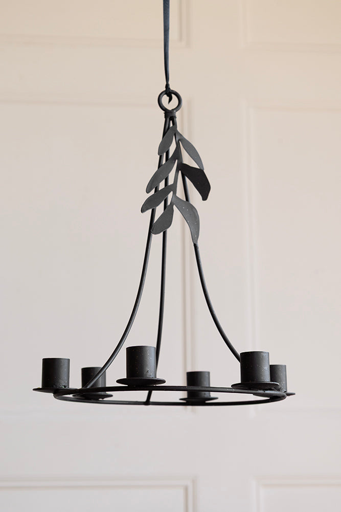 Chic Metal Candlestick Chandelier With Leaf Detail