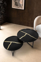 Set of 2 Textured with Gold Detailing Coffee Tables