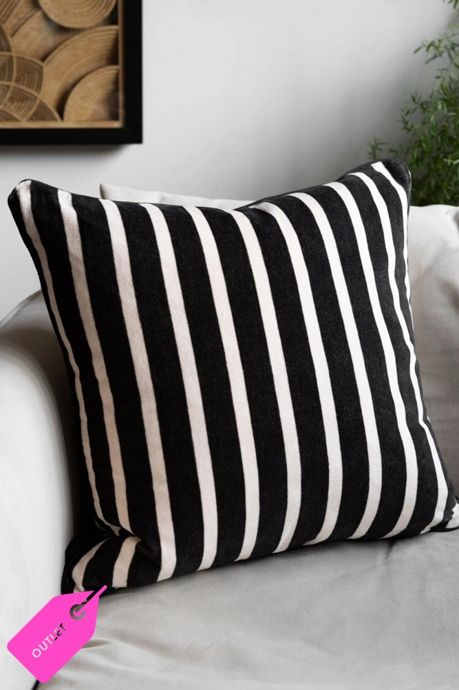 Monochrome Striped Velvet Cushion Cover - SECONDS