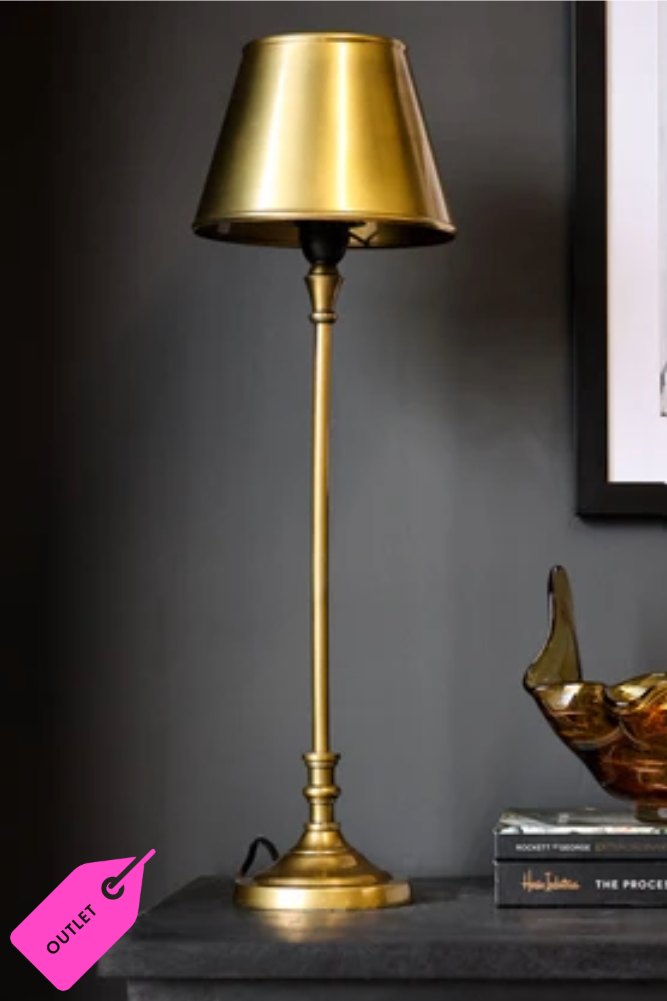 Slim Antique Brass Table Lamp With Metal Shade - SECONDS