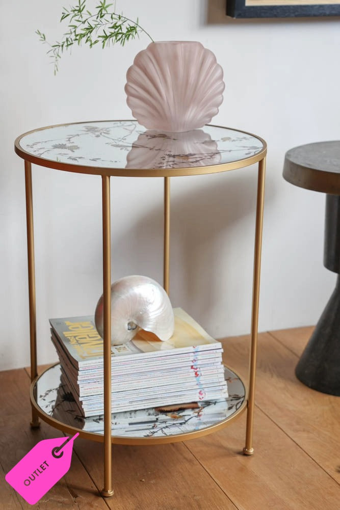 Gold Beautiful Birds Mirror Side Table - SECONDS