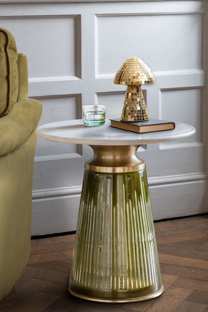 Green Tapered Glass & Marble Side Table