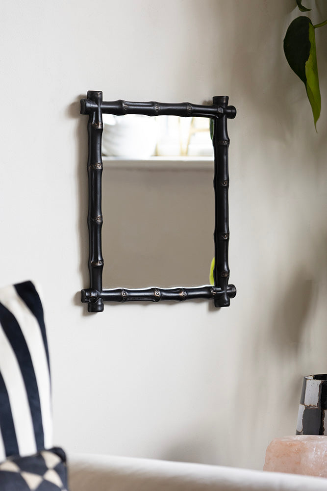 Black Bamboo Effect Framed Mirror