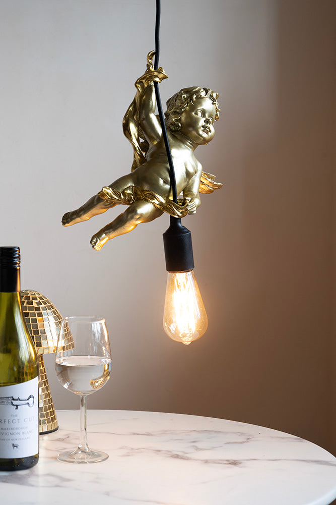 Quirky Gold Cherub Ceiling Pendant Light