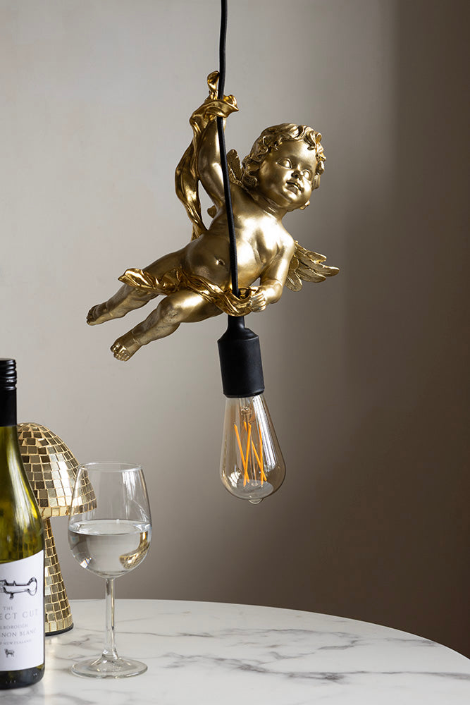 Quirky Gold Cherub Ceiling Pendant Light