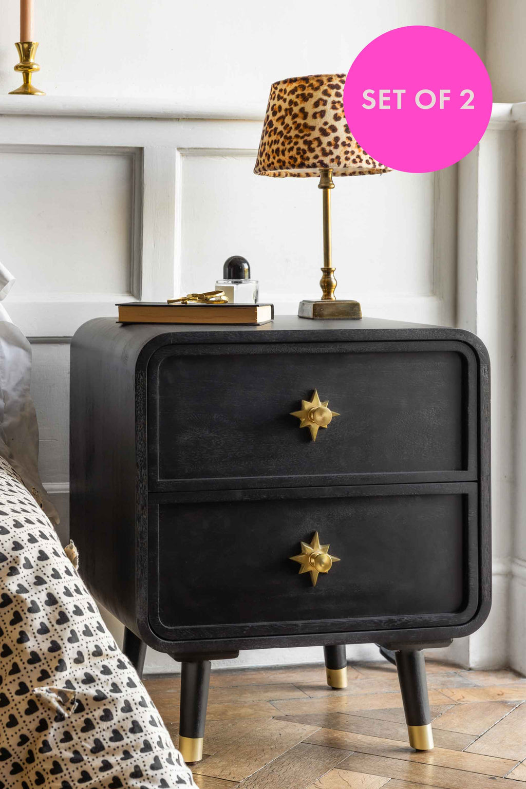 Set Of 2 Black Ringo Bedside Tables