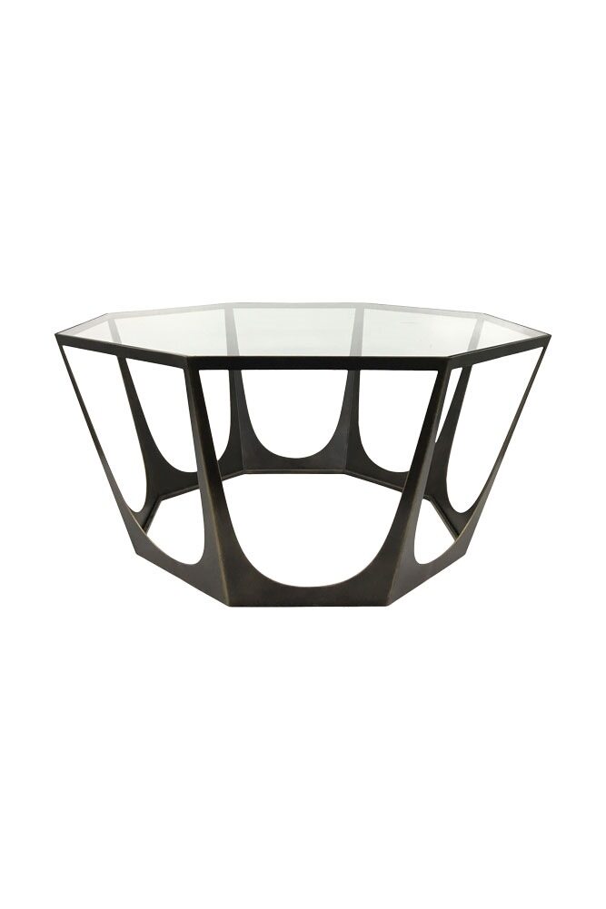 Bronze Sculpted Coffee Table with Glass Top