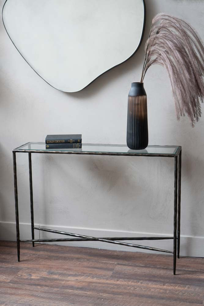 Black Console With Clear Glass Top