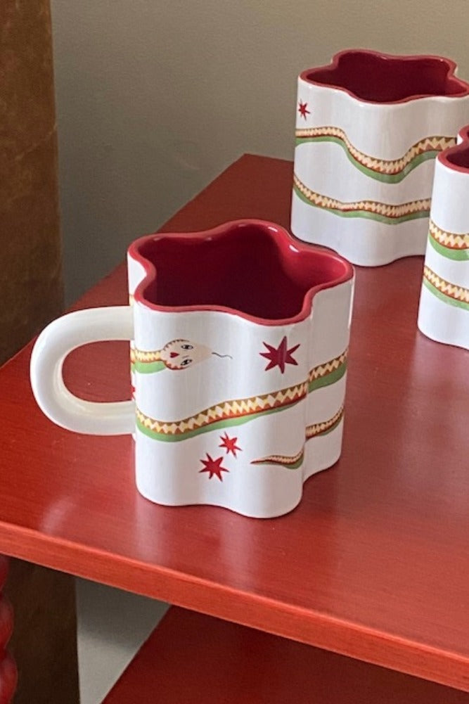 Set of 4 Star Shaped Mugs with Snake Print Detail - DISCONTINUED