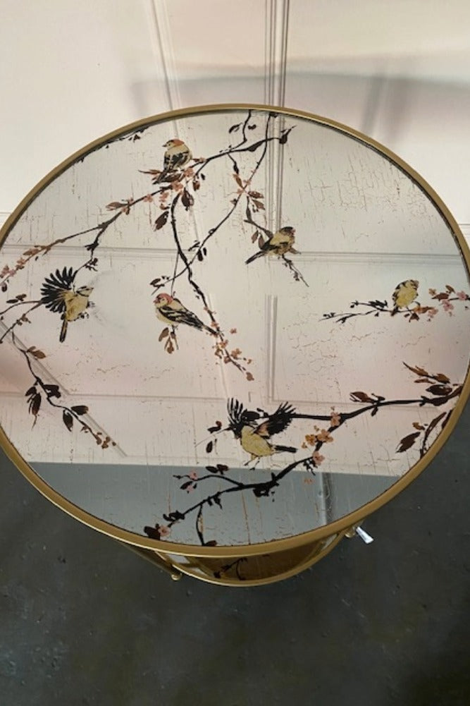 Gold Beautiful Birds Mirror Side Table - SECONDS