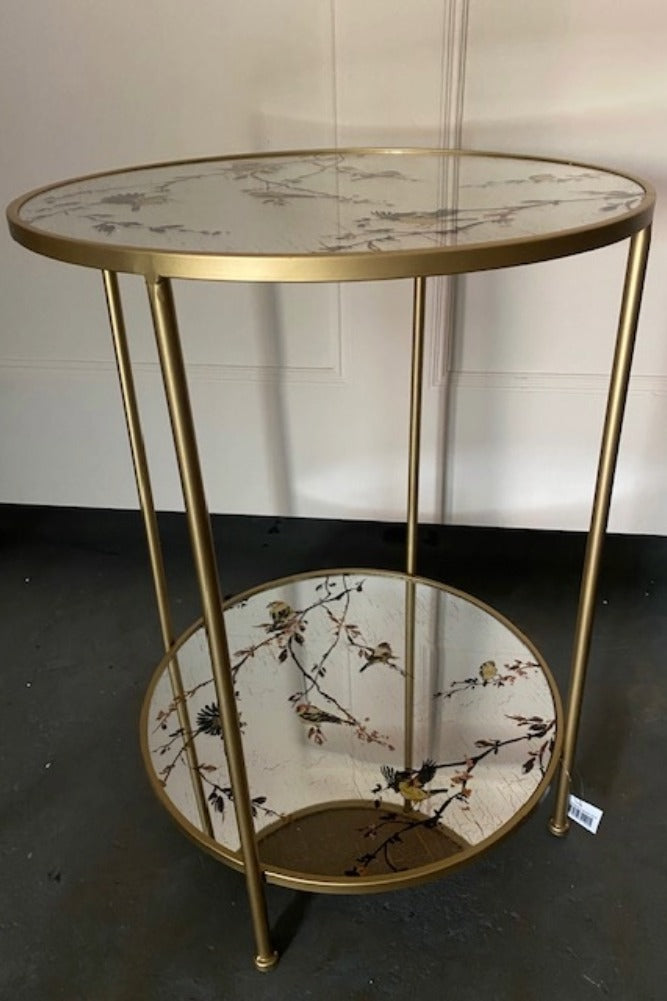 Gold Beautiful Birds Mirror Side Table - SECONDS