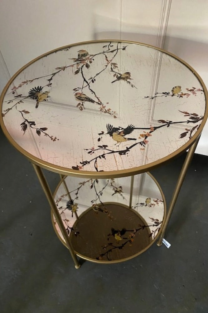 Gold Beautiful Birds Mirror Side Table - SECONDS