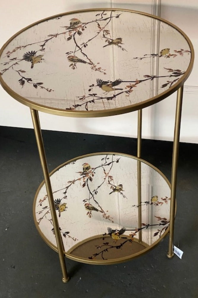 Gold Beautiful Birds Mirror Side Table - SECONDS