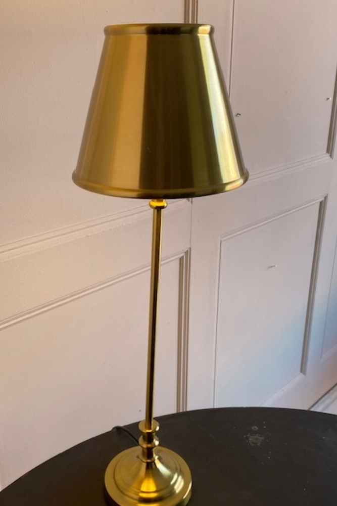 Slim Antique Brass Table Lamp With Metal Shade - SECONDS