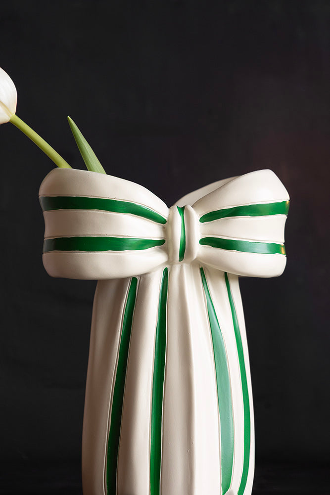 White & Green Beautiful Bow Bud Vase
