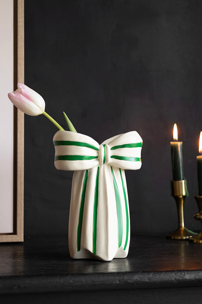 White & Green Beautiful Bow Bud Vase