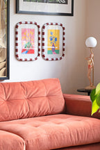 Set of 2 Red & White Striped Frames with Colourful Flower Prints