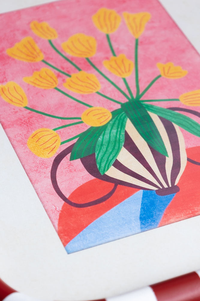 Set of 2 Red & White Striped Frames with Colourful Flower Prints