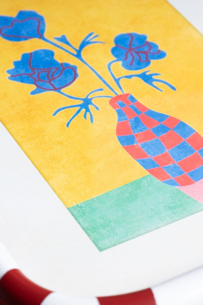 Set of 2 Red & White Striped Frames with Colourful Flower Prints