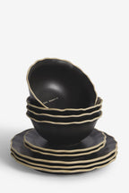 12 Piece Black & Off-White Edge Bon Appetit Dinner Set