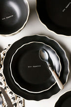 12 Piece Black & Off-White Edge Bon Appetit Dinner Set