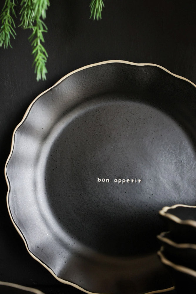 12 Piece Black & Off-White Edge Bon Appetit Dinner Set