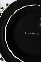 12 Piece Black & Off-White Edge Bon Appetit Dinner Set