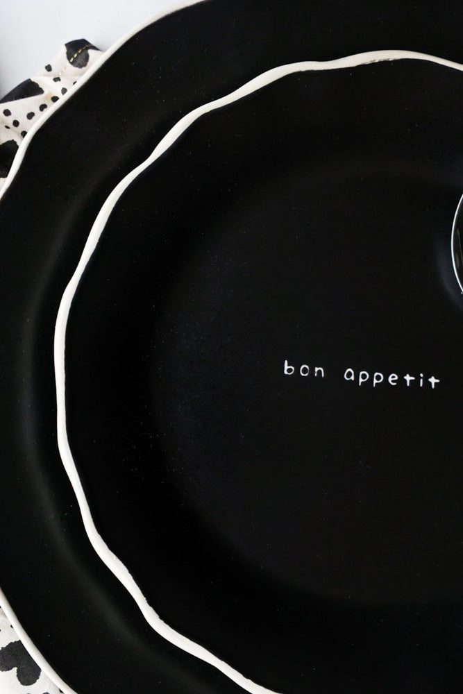 12 Piece Black & Off-White Edge Bon Appetit Dinner Set