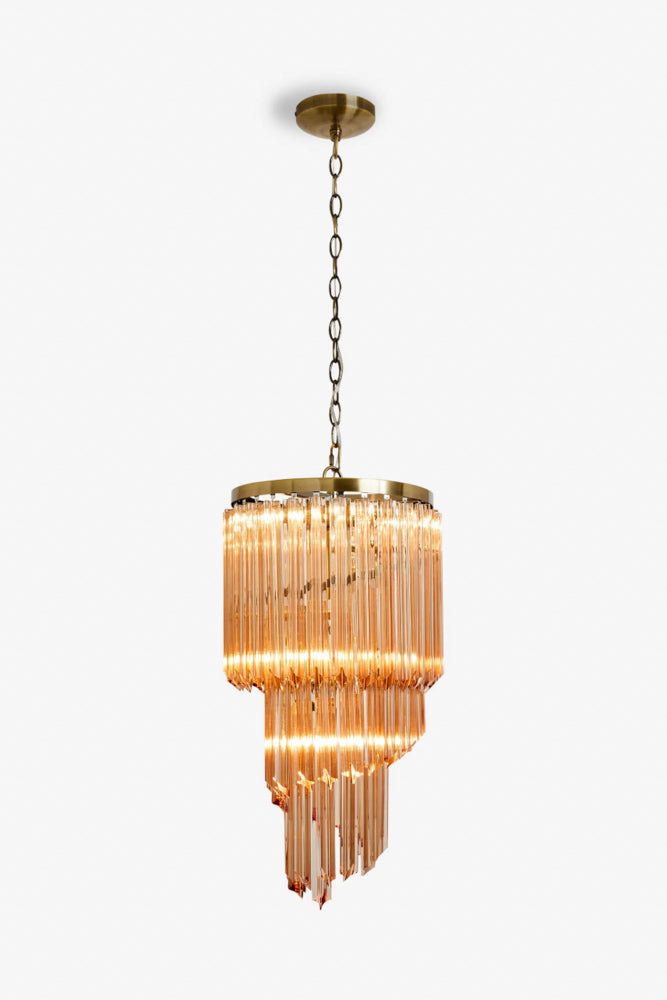 2-Tier Champagne Pink Glass Chandelier