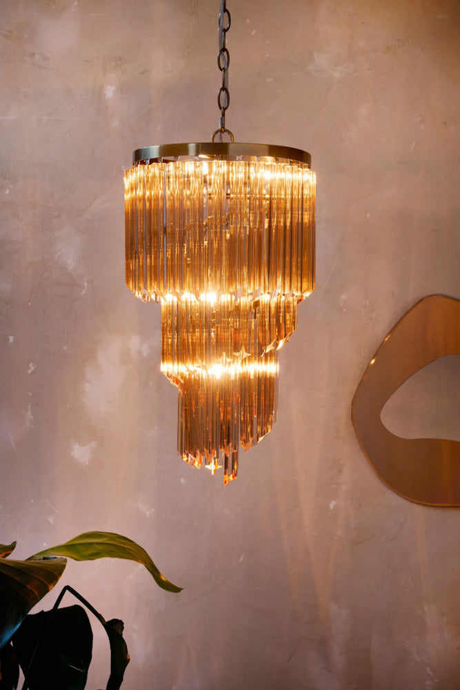 2-Tier Champagne Pink Glass Chandelier