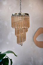2-Tier Champagne Pink Glass Chandelier