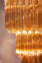 2-Tier Champagne Pink Glass Chandelier