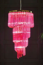 3-Tier Hot Pink Glass Chandelier