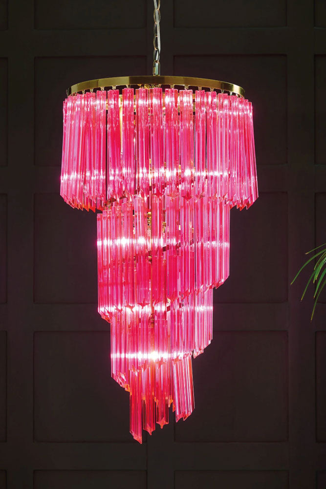 3-Tier Hot Pink Glass Chandelier