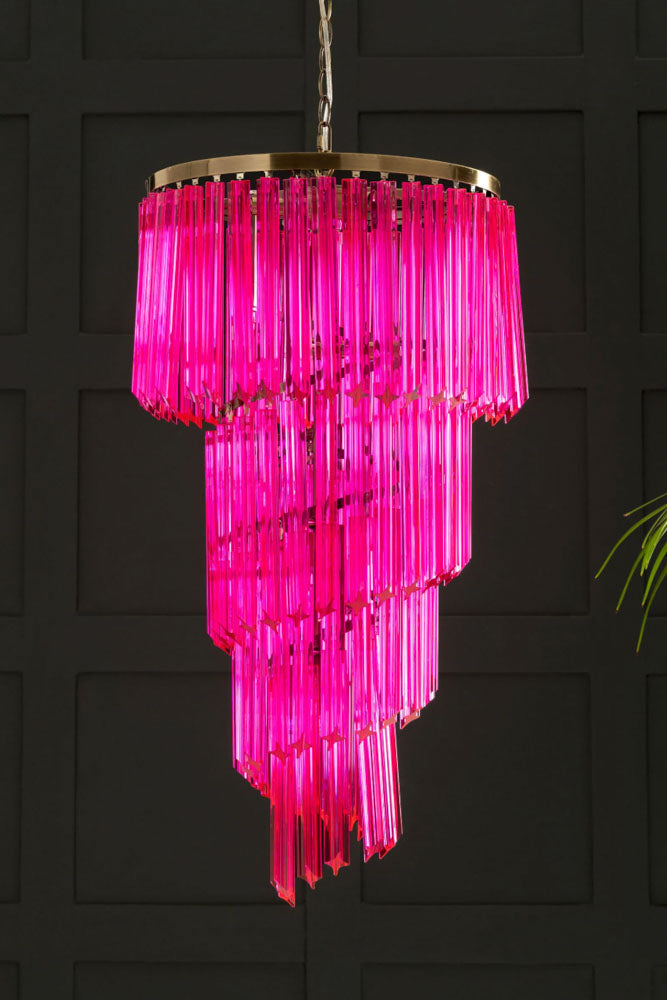 3-Tier Hot Pink Glass Chandelier