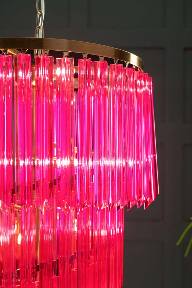 3-Tier Hot Pink Glass Chandelier