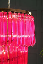 3-Tier Hot Pink Glass Chandelier