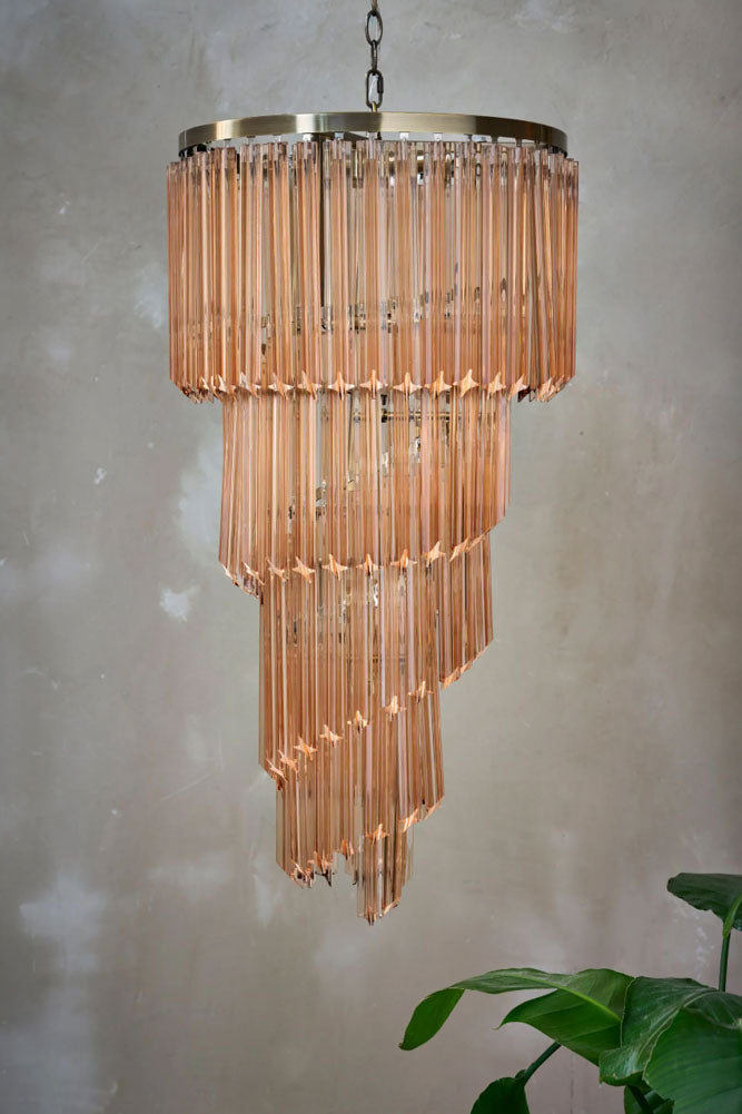 3-Tier Champagne Pink Glass Chandelier