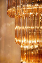 3-Tier Champagne Pink Glass Chandelier