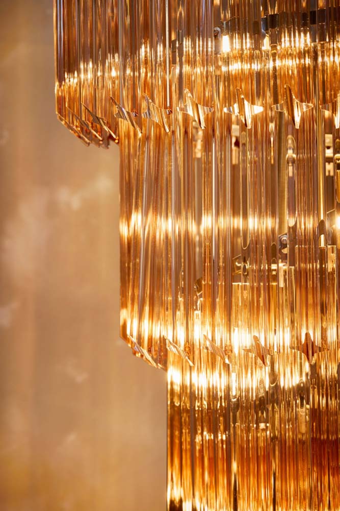 3-Tier Champagne Pink Glass Chandelier