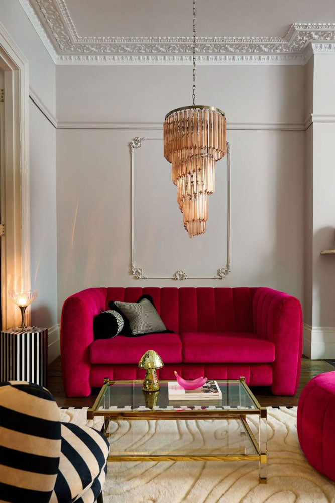 3-Tier Champagne Pink Glass Chandelier