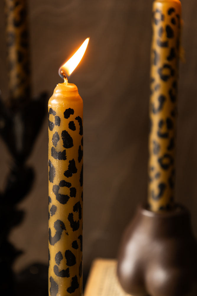 Set Of 4 Leopard Print Dinner Candles