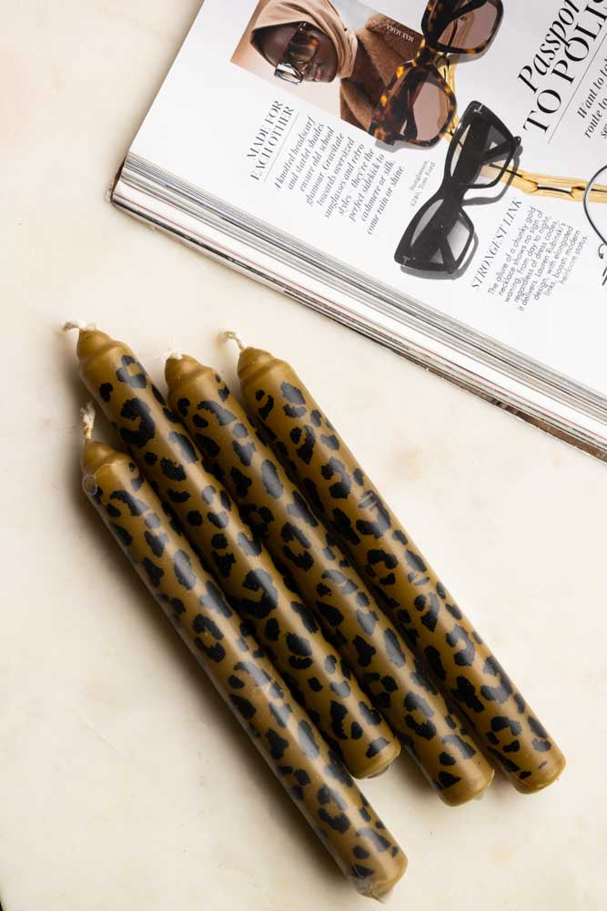 Set Of 4 Leopard Print Dinner Candles