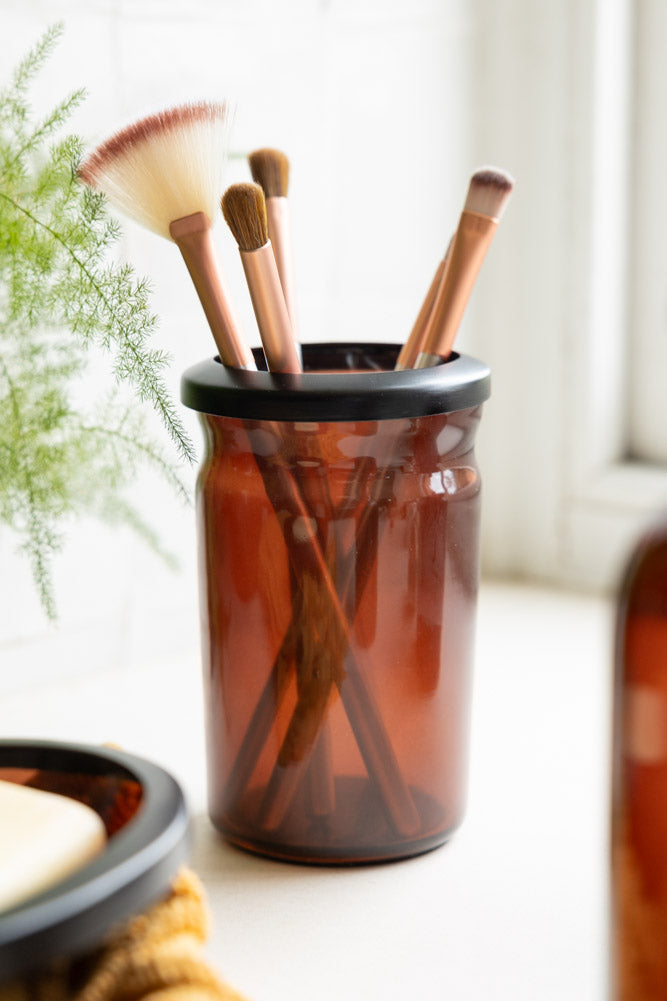 Apothecary-Style Amber Glass Bathroom Tumbler