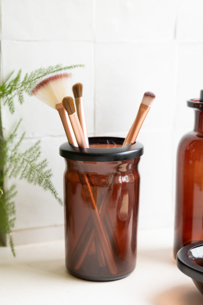 Apothecary-Style Amber Glass Bathroom Tumbler