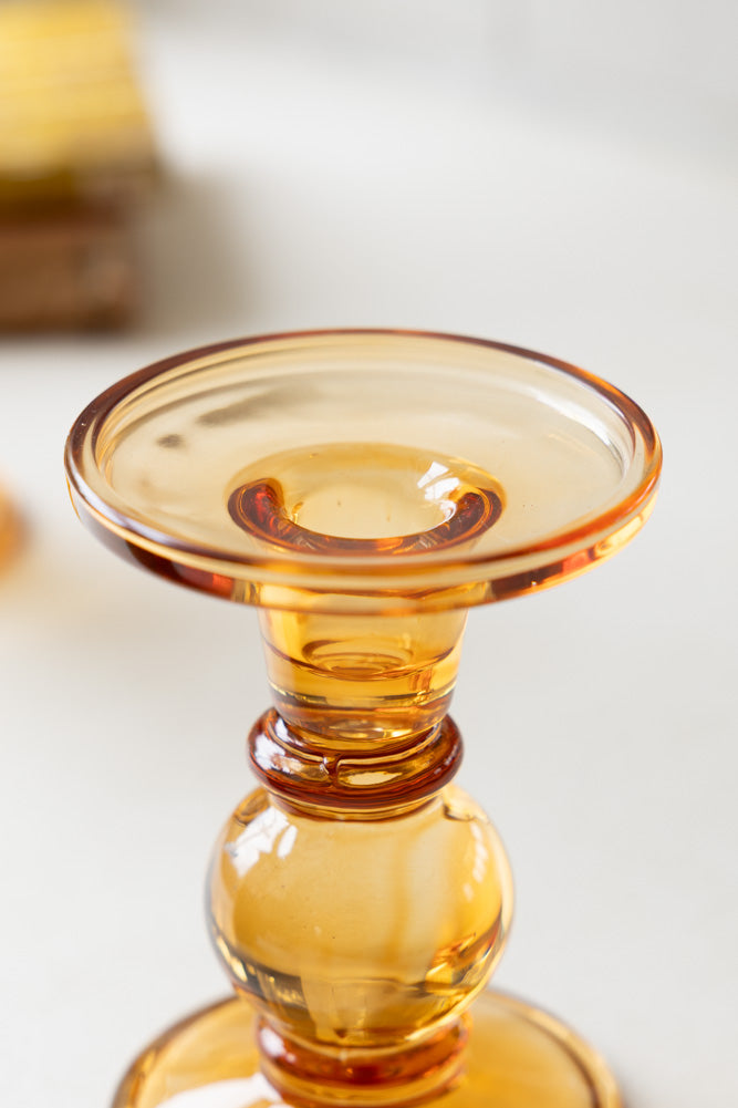 Amber Glass Candle Holder